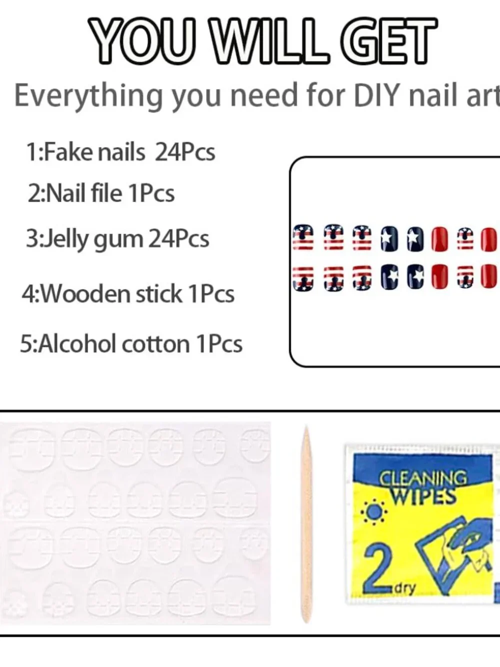 24Pcs Short Fourth of July Press On Nails - Almond